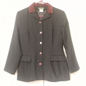 Harve Benard by Benard Holtzman Wool Gray Blazer Suede Collar SIze 10